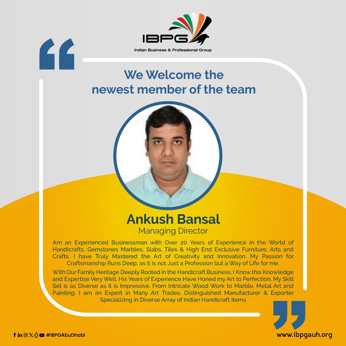 #ibpgabudhabi
one of our active members with Indian Business &amp; Professional Group is opening up its showroom at #AbuDhabi 
The Galleria Al Maryah Island, Level 3, Shop No : 13265 (East), 107 Hamouda Bin Ali Al Dhaheri St - Al Maryah Island, Abu Dhabi , UAE tesorocasa.ae
