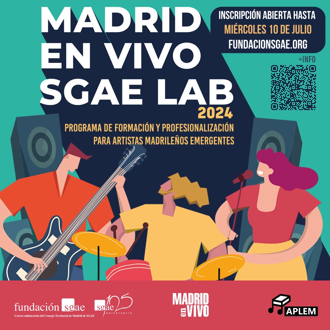 madridenvivo's tweet photo. ⚠️ÚLTIMO DÍA de inscripción abierta para artistas en #MadridenVivoSGAELab ⚠️
⬇️INSCRÍBETE✍️
https://t.co/QftflyXntE
El programa de formación y profesionalización para músicos, organizado por #MadridenVivo, @fundacionsgae y #APLEM cierra convocatoria HOY miércoles 10 de julio. https://t.co/vR90pCUwIc
