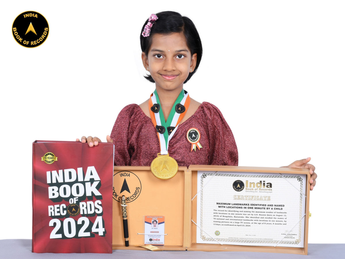 indiabookrecord's tweet image. The record for identifying and naming the maximum number of landmarks with locations in one minute was set by A.S. Hassini of Bengaluru, Karnataka. 
#RecordBreaker #ChildGenius #MemoryMaster #LocationSavvy #YoungExplorer #CasualChampion #IBR 
Visit: indiabookofrecords.in/maximum-landma…