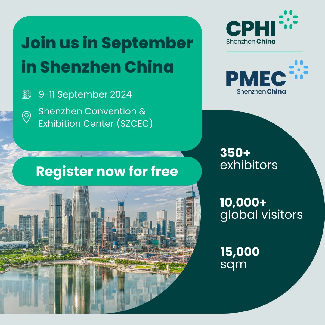 Pharmachina365's tweet photo. 🎊Join us in September for CPHI & PMEC Shenzhe❗
📈The highly anticipated CPHI & PMEC Shenzhen is set to take place during 9-11 September 2024 at the Shenzhen Convention & Exhibition Center.📍
Register now➡️https://t.co/GfUfZCW9cu
#CPHI #CPHIChina #pharmacy #CPHIShenzhen https://t.co/gbfiDiReR1