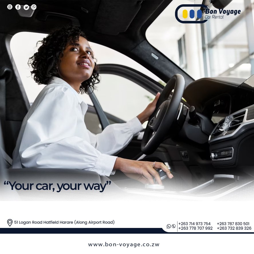 Self drive service.
#hireacarzimbabwe #carrentalservice
#carhireservices
bon-voyage.co.zw