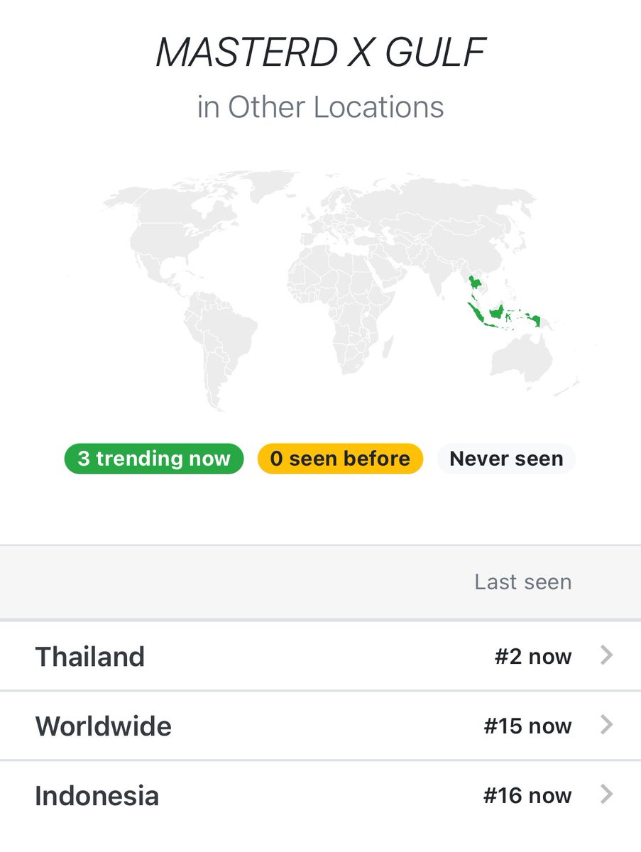 TRENDFORGULF1's tweet photo. 🗝️ MASTERD X GULF

No. 15 Worldwide 🌐
No. 2 Thailand 🇹🇭 
No. 16 Indonesia 🇮🇩 

#MVแค่เรา https://t.co/1FwsMtE9AR