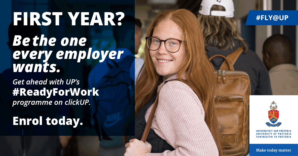 UPTuks's tweet image. UP Career Services helps you become *the* one every employer is looking for! 👔 Get ahead with UP’s (free) #ReadyForWork programme via clickUP. Master job searches, CV writing, digital profiles, communication skills, ethics and more!✨

#UniversityOfPretoria