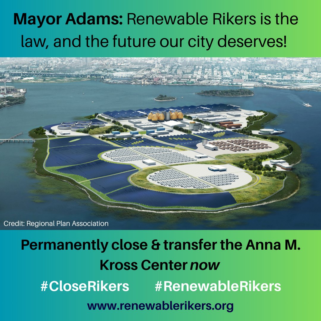 NYC has promised the people of New York a new chapter for social justice and climate justice with the transformation of Rikers Island. But Eric Adams has stalled that agenda.  #RenewableRikers  #CloseRikers 
 <a href="/NYCMayor/">Mayor Eric Adams</a> <a href="/NYCMayorsOffice/">NYC Mayor's Office</a> <a href="/NYCDCAS/">NYC DCAS</a> <a href="/NYClimate/">NYClimate</a> <a href="/CorrectionNYC/">New York City Department of Correction</a>