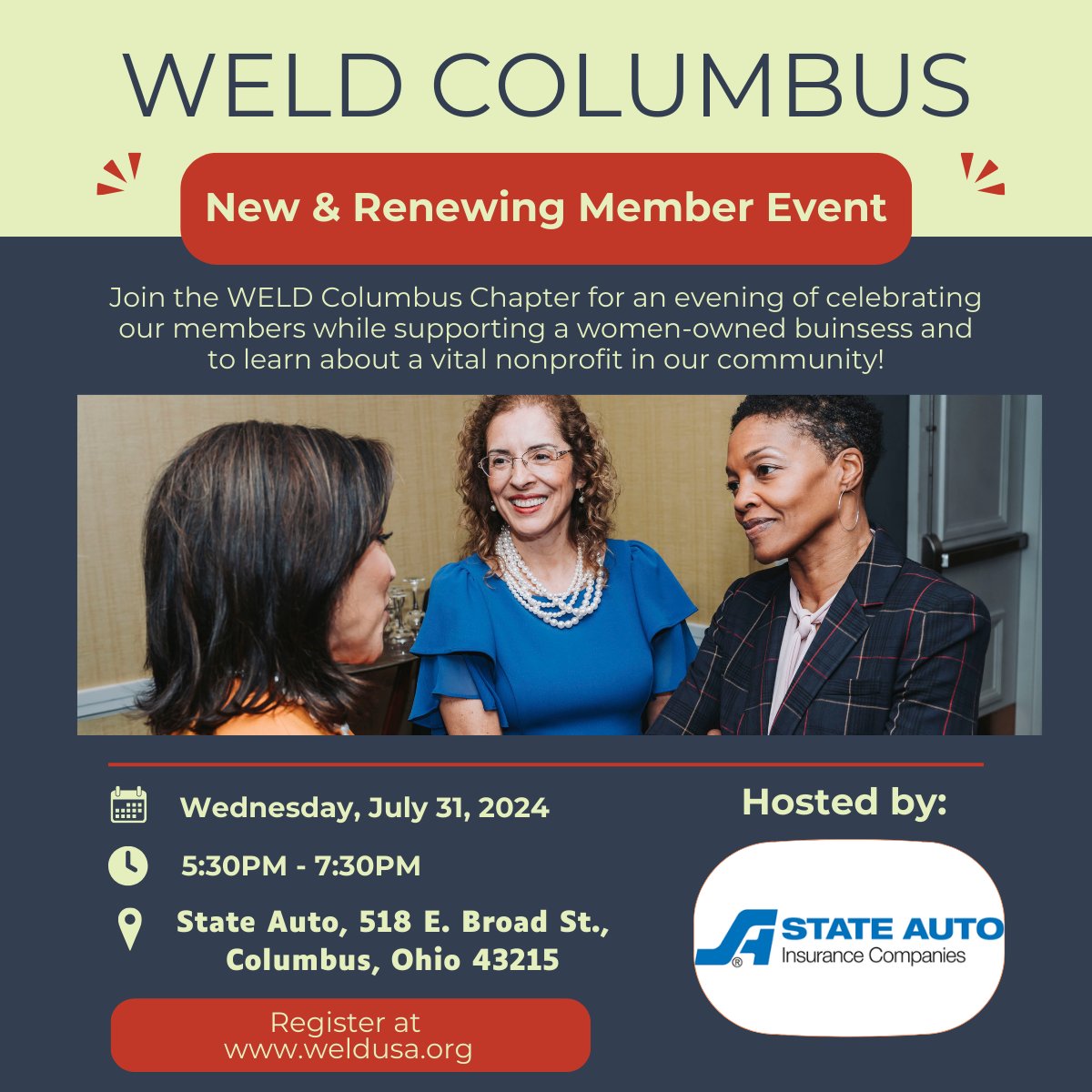 Join the WELD Columbus Chapter for an evening of celebration! Support a women-owned business and learn about a vital nonprofit in our community. 🎉👩‍💼✨

Register here: ow.ly/IYki50Syrv8

#WELDusa #WELDColumbus #WomenSupportingWomen #CommunityLove