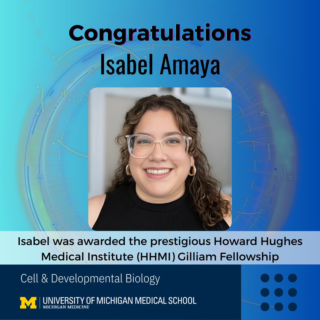 UMCDB (@umcdb) on Twitter photo Congratulations to Isabel Amaya (<a href="/IsaLaCientista/">Isabel Amaya</a>)!
Isabel (<a href="/Dr_Sprggs/">Chelsey Spriggs, Ph.D.</a> Lab) was awarded the prestigious Howard Hughes Medical Institute (<a href="/HHMINEWS/">HHMI</a>) Gilliam Fellowship.
michmed.org/z4zmV
#GilliamFellows #STEMLeaders #NextGenScientists Congratulations to Isabel Amaya (<a href="/IsaLaCientista/">Isabel Amaya</a>)!
Isabel (<a href="/Dr_Sprggs/">Chelsey Spriggs, Ph.D.</a> Lab) was awarded the prestigious Howard Hughes Medical Institute (<a href="/HHMINEWS/">HHMI</a>) Gilliam Fellowship.
michmed.org/z4zmV
#GilliamFellows #STEMLeaders #NextGenScientists