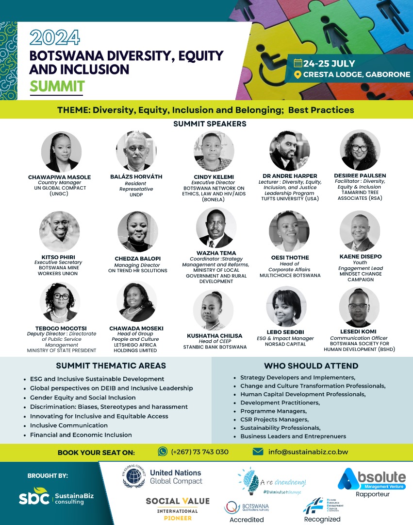 Super excited about the 2024 Botswana Diversity, Equity and Inclusion Summit  organised by SustainaBiz Consulting <3 see you there!