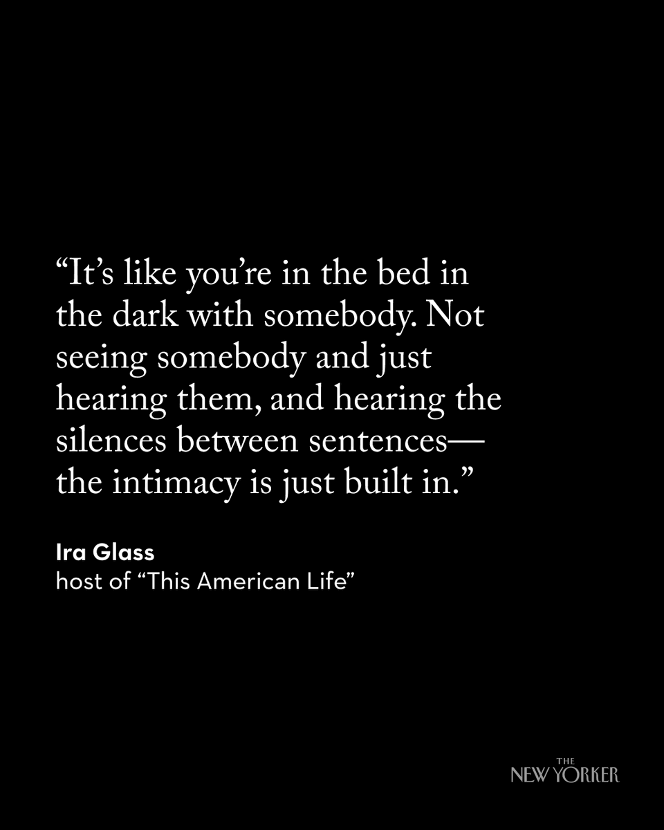 The New Yorker (@newyorker) on Twitter photo In a new interview with <a href="/asarahlarson/">Sarah Larson</a>, Ira Glass discusses the intimacy of audio. nyer.cm/vOLuGYG In a new interview with <a href="/asarahlarson/">Sarah Larson</a>, Ira Glass discusses the intimacy of audio. nyer.cm/vOLuGYG