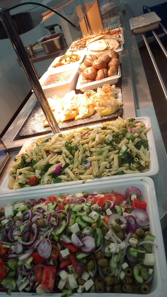 WalesHigh's tweet photo. The choice of food today is unreal!! Time to explore Greek food! Plenty of other options available from our awesome catering team!! #savemesome https://t.co/GIspX0P4R0
