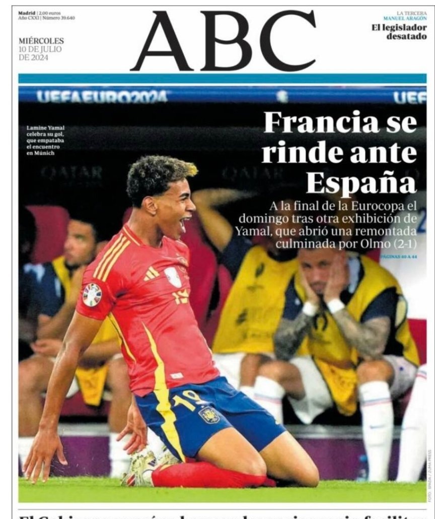 Se rindieron a España <a href="/abc_es/">ABC.es</a> #ABC  a la magia y mágica #España 😎 <a href="/SEFutbol/">Selección Española Masculina de Fútbol</a> 🙌👏🇪🇦👏🙌
#EspañaFrancia #Eurocopa2024 #Eurocopa 
#VamosEspaña  #EURo2024 #EspanaVsFrancia