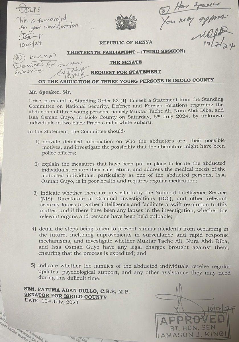 Almamy Moha (@almamymoha_) on Twitter photo JUST IN: Senator Fatuma Dullo requested a statement from the standing committee on National Security, Defense & foreign relations regarding the abduction of Muktar Tache, Nura Abdi & Issa Osman in Isiolo.
<a href="/DrAbdiissa011/">Dr. Abdi Issa ,M.D MSc,MRCGP.</a> <a href="/_issahersi/">Issa Hersi</a>
#IsioloUpdates #AngukaNayo JUST IN: Senator Fatuma Dullo requested a statement from the standing committee on National Security, Defense & foreign relations regarding the abduction of Muktar Tache, Nura Abdi & Issa Osman in Isiolo.
<a href="/DrAbdiissa011/">Dr. Abdi Issa ,M.D MSc,MRCGP.</a> <a href="/_issahersi/">Issa Hersi</a>
#IsioloUpdates #AngukaNayo