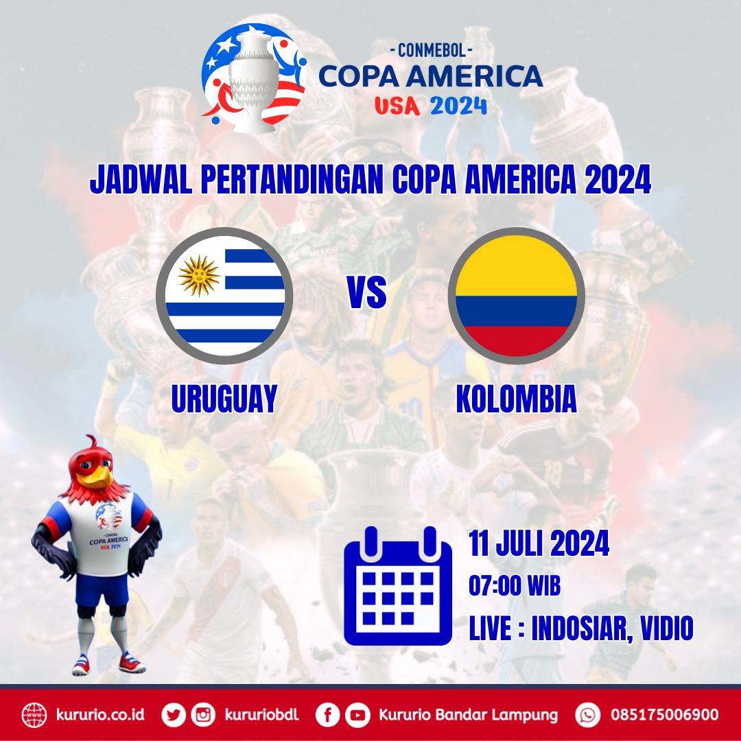 Jadwal Copa America 2024

Uruguay vs Kolombia

11 Juli 2024 (07:00)

Live  Indosiar &amp; Vidio

#copaamerica2024
#football
#sepakbola
#kururio
#kururiobdl
#bandarlampung