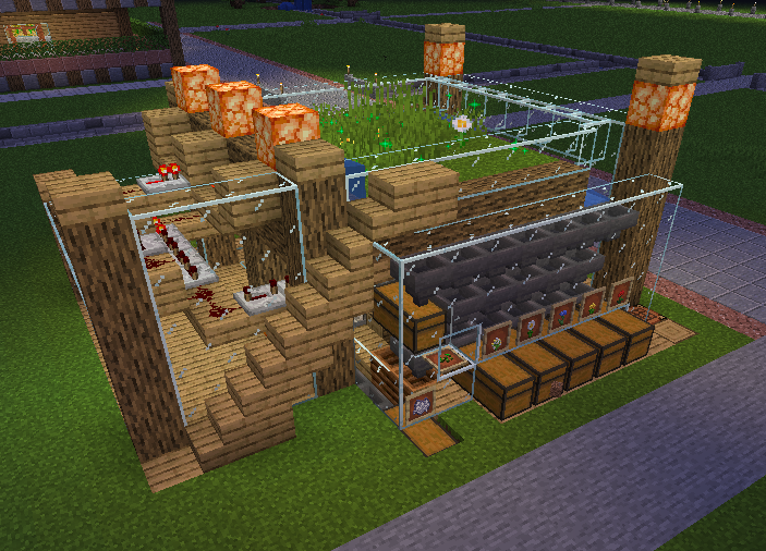 gray_cat27's tweet image. #Minecraft #FREESERVER @FREESERVERP 
平原の花自動収穫装置を作った。青色と薄灰色の染料目的。
種はリサイクルして骨粉に戻してる