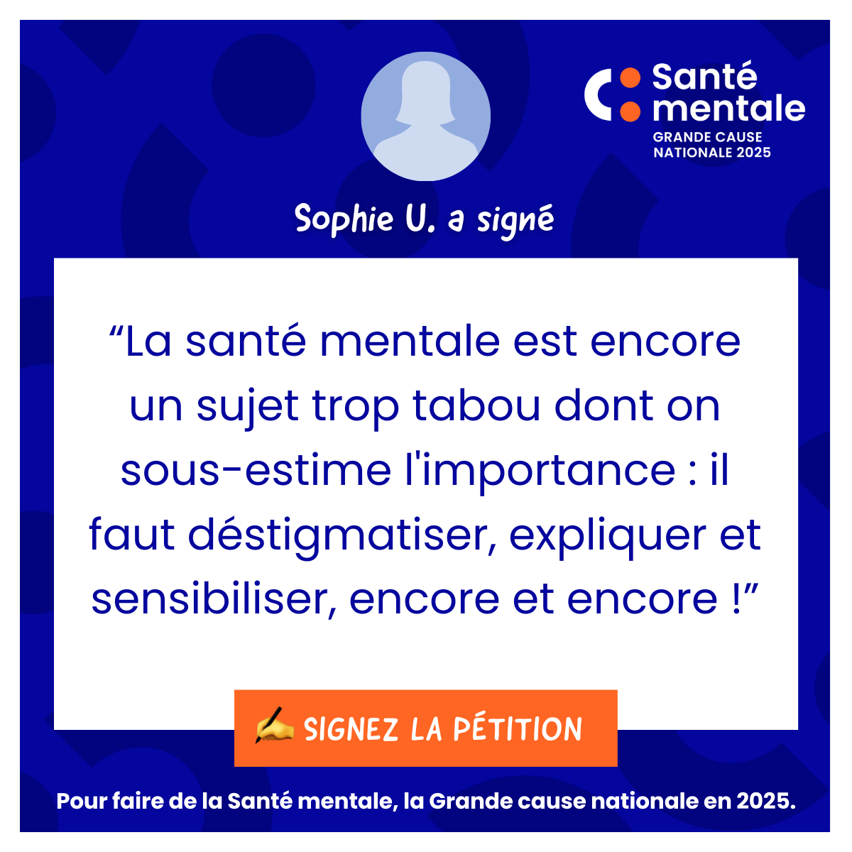 SanteMentaleGC's tweet photo. [🗣️𝐏𝐚𝐫𝐨𝐥𝐞 𝐝𝐞 𝐬𝐢𝐠𝐧𝐚𝐭𝐚𝐢𝐫𝐞 ] 🚨Oui, il y a urgence à agir ! 

👉Comme Sophie et près de 30 000 citoyens, signez la #pétition pour faire de la #SantéMentale, la #GrandeCauseNationale 2025 : https://t.co/fVQkr8li7g

#GCN2025 #santémentale2025 https://t.co/vxHfdUOepX