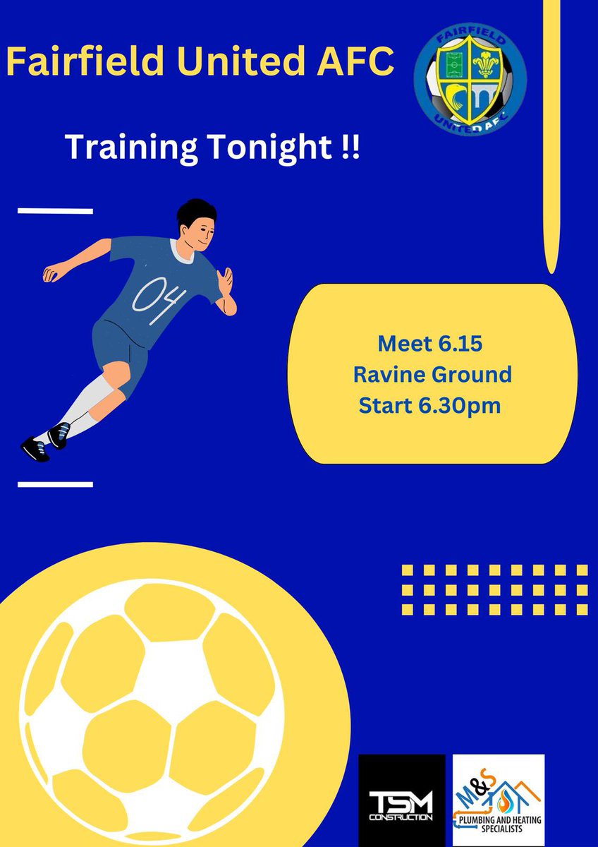 📣 Training Tonight 📣

🔹6.15pm 
🔹Old and New players welcome.