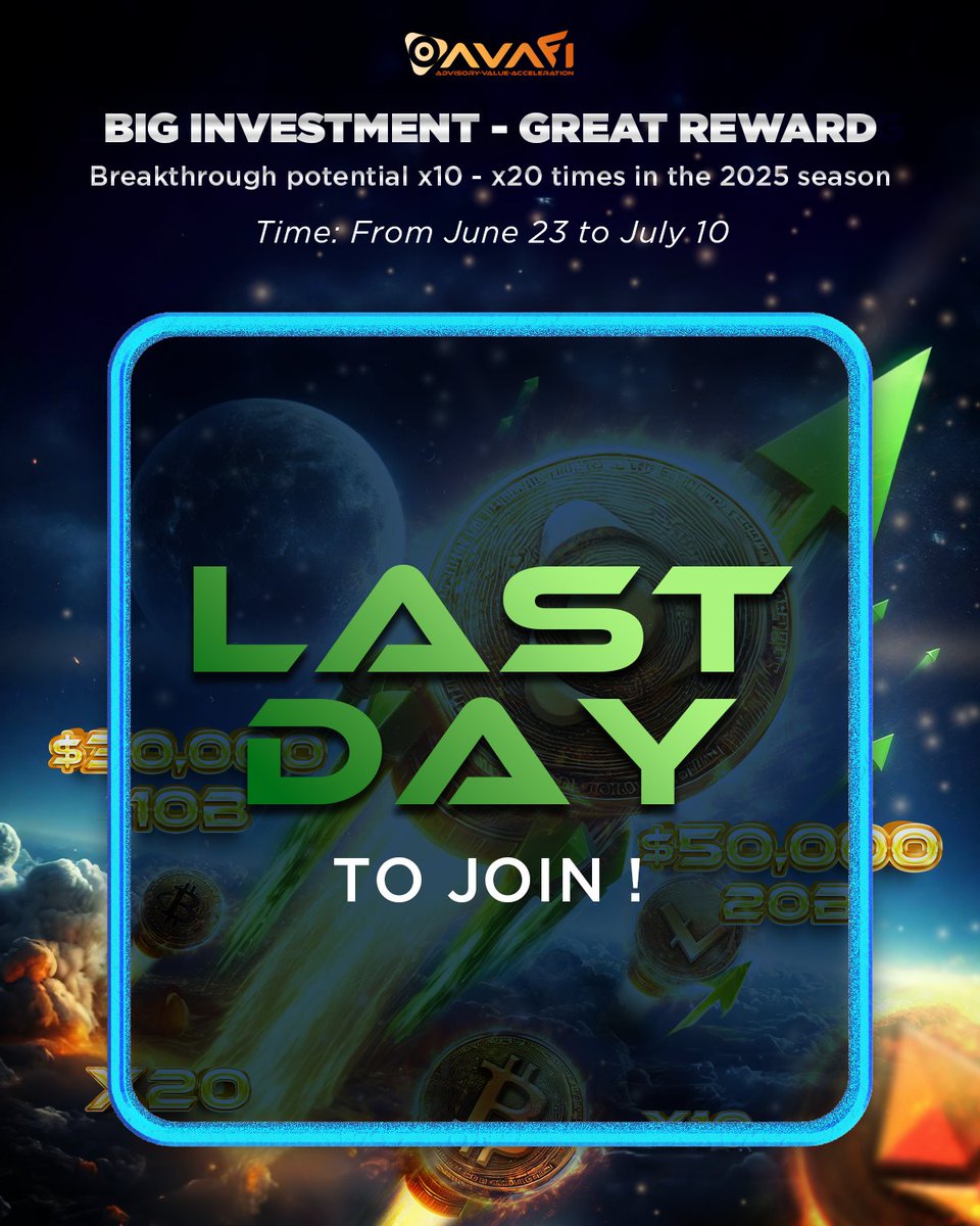 AVAFI_AI's tweet photo. ⏰ Today is the last day to join our Breakthrough Investment Program with AVAFI!
Don't miss out on this opportunity for potential growth and rewards! 🚀💰
#AVAFI #DeFi #AI #Blockchain #Innovation #Advisory #Value #Crypto #Finance #InvestNow https://t.co/RHbQdgrxH2