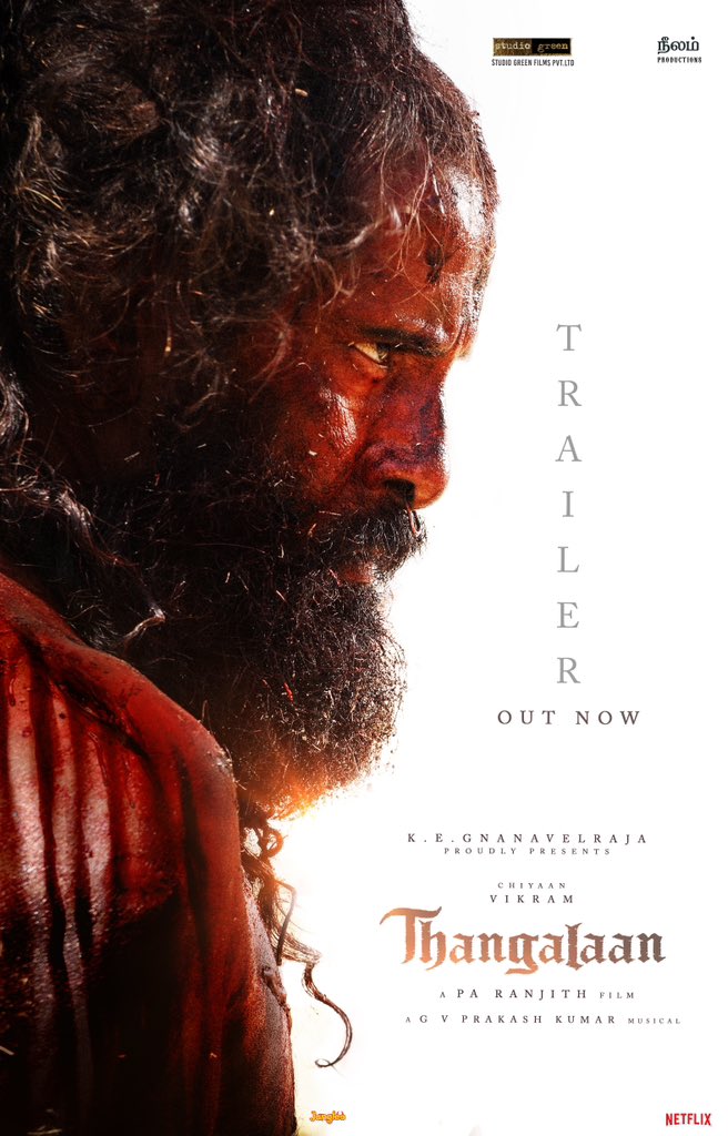 chiyaan's tweet photo. Witness the Son of Gold✨mine through history with sacrifice, sweat and bloodshed ❤️‍🔥

Here's the #Thangalaan Telugu Trailer
▶️  https://t.co/SiZOW3gbD7

#Thangalaan @Thangalaan @beemji @GnanavelrajaKe @StudioGreen2 @OfficialNeelam @parvatweets @MalavikaM_ @gvprakash @NehaGnanavel @dhananjayang @NetflixIndia @jungleemusicSTH