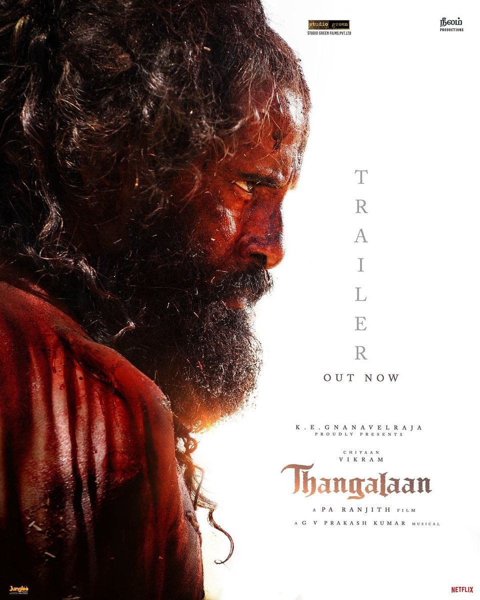 DANNaveen3's tweet photo. Witness the Son of Gold✨mine through history with sacrifice, sweat and bloodshed ❤️‍🔥
Here's the #Thangalaan Tamil Trailer

▶️  https://t.co/EQNJa7gvWX

#Thangalaan  @beemji @GnanavelrajaKe @StudioGreen2 @OfficialNeelam @parvatweets @MalavikaM_ @gvprakash @NehaGnanavel @chiyaan https://t.co/CW7x99vjPK