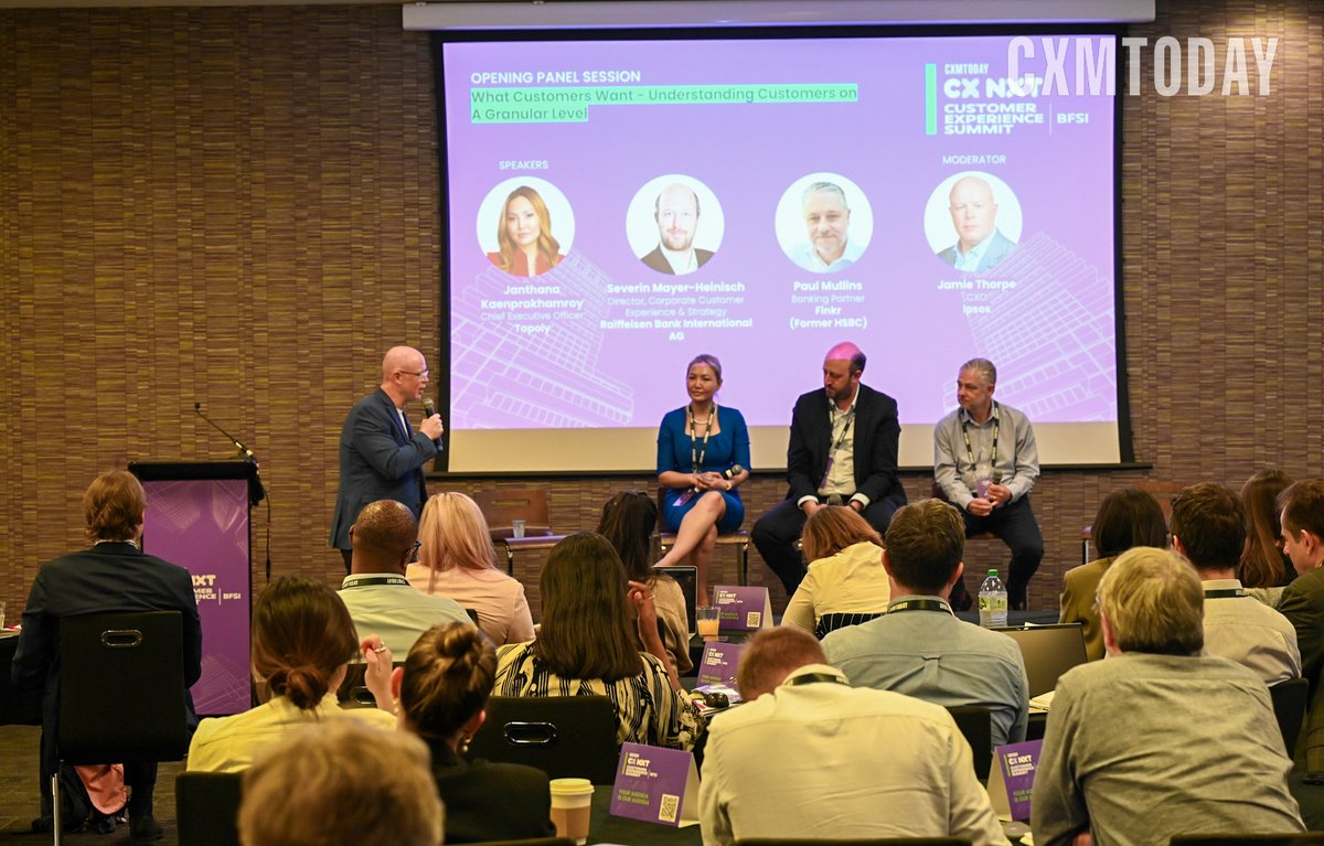 CXM_Today's tweet photo. The CX NXT BFSI Summit is live in London, and we welcome our expert speakers kicking off the event:

David Hicks | Moira Clark | Neeta Mundra | Jamie Thorpe | Janthana Kaenprakhamroy | Paul Mullins | Severin Mayer-Heinisch 

#CXNXTBFSI #CX #BFSI #CustomerExperience https://t.co/0SolMCt0Kq