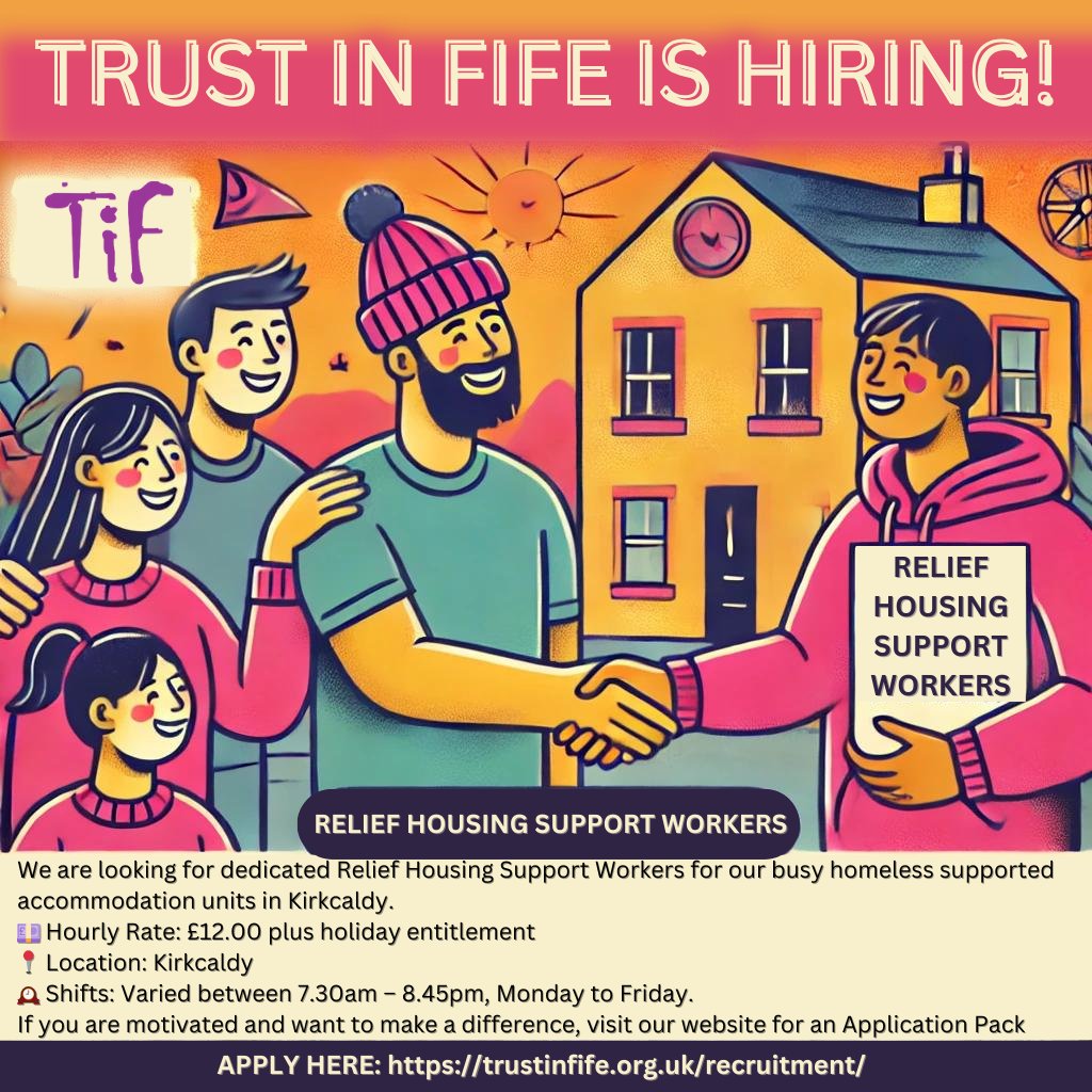 trustinfife's tweet photo. 🏡RELIEF HOUSING SUPPORT WORKERS❤️
💷£12.00/hr + holiday
Support homeless in Kirkcaldy. SVQII preferred. Shifts: 7:30am-8:45pm Mon-Fri. Apply: 🌐https://t.co/cLt7MZEMUc
#trustinfife #fifejobs #jobsinfife #housingsupportworkers #supporthomeless https://t.co/ySo3oPM4T8
