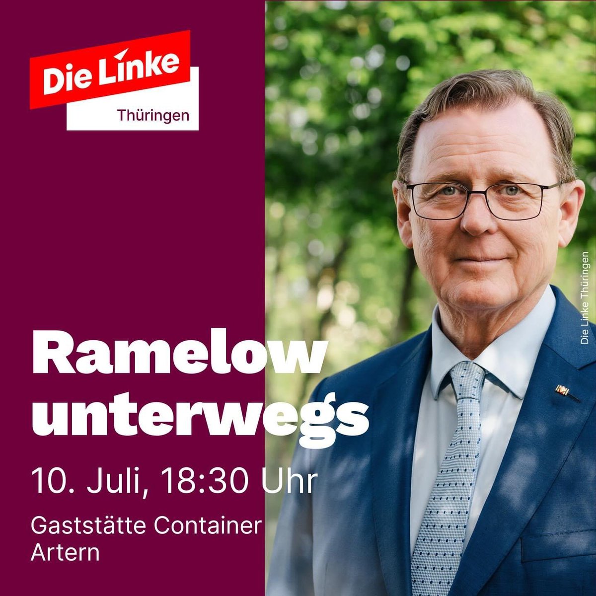 die_linke_th's tweet photo. #RamelowUnterwegs: Heute Abend in #Artern im Gespräch mit Ihnen. Um 18.30 Uhr gehts los. Sie sind herzlich eingeladen! #linke #thueringen #UnserThüringen https://t.co/5vD6gQFlJI