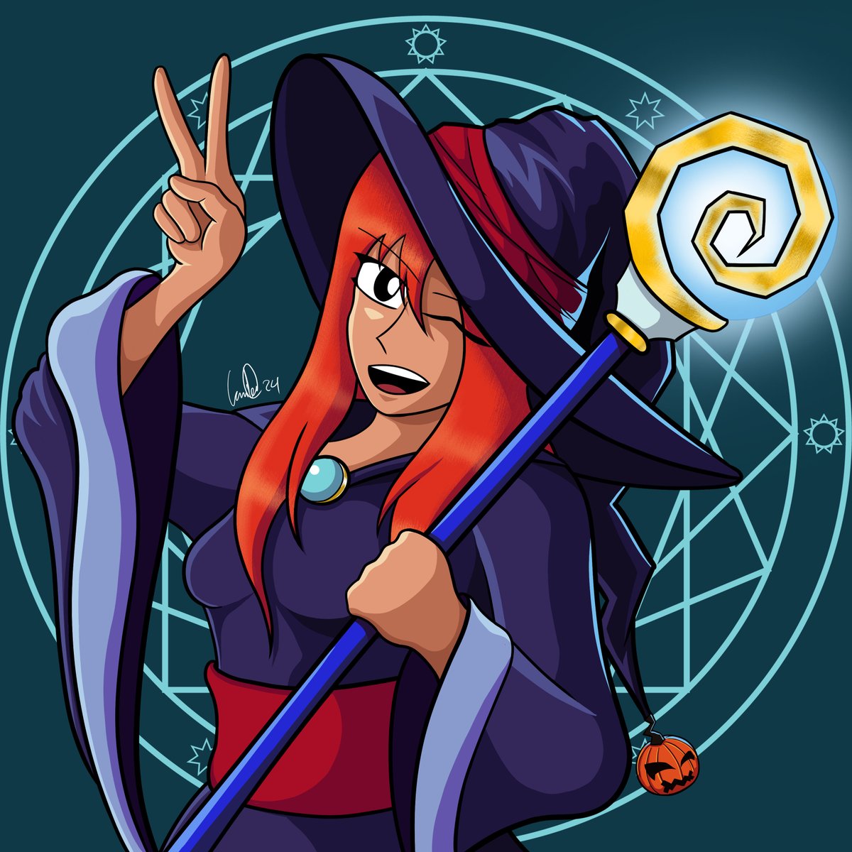 CamiloPelon's tweet photo. Revisiting the witch I made for Drawloween 2018.

#ilustracion #illustration #digitalart #characterdesign #anime #newversion #blackandwhite #halloween #witch #pumpkin #magic #skellymuffin https://t.co/B6vtiukJEI