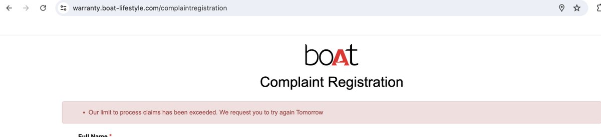 seems like <a href="/RockWithboAt/">boAt</a>  has limits on number of complaints they can recieve in a day and they have hit the limit,  are they selling so cheap products that they hit the complaints limit for the day ?
