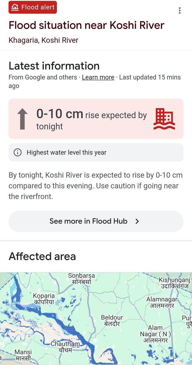 mehebubsahana's tweet photo. Basin Name : Koshi River Basin in India and Nepal
Water Level: 3,95,000
Trend : Rising
Status: Highly Extreme Danger
No Of Gate Open: 56 in Koshi Barrage
Source: flood-Hub and Khabar Samachal.
#transboundary_river
#flood_alart
#Flood
#Koshi https://t.co/hloMk99Jnn