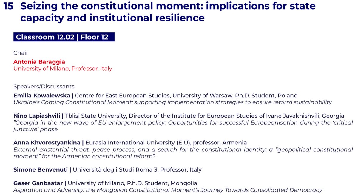 A joy to be on this panel developed for <a href="/ICON__S/">ICON•S</a> with the great <a href="/AntoniaBaraggia/">Antonia Baraggia</a>. We're discussing challenges &amp; opportunities facing Ukraine, Georgia, Armenia &amp; Mongolia 🇪🇺🇺🇦🇬🇪🇦🇲🇲🇳 through the lens of constitutional moment theory. Fascinating input from fellow panelists &amp; guests!