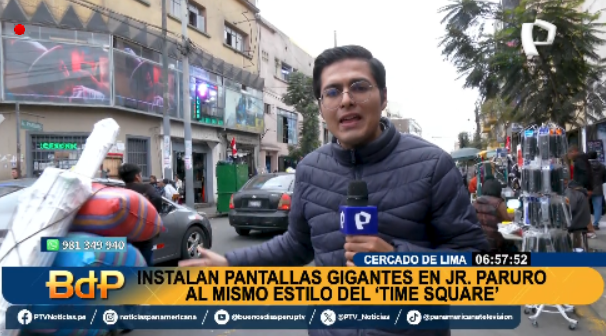 PanamericanaTV's tweet photo. BDP EnVivo | AL ESTILO DE NUEVA YORK. Empresario instalan pantallas gigantes en jirón #Paruro al estilo del #TimeSquare
Míranos EN VIVO ►https://t.co/NDeYp3E0yA
#PanamericanaTelevisión https://t.co/sgOd7a23KM