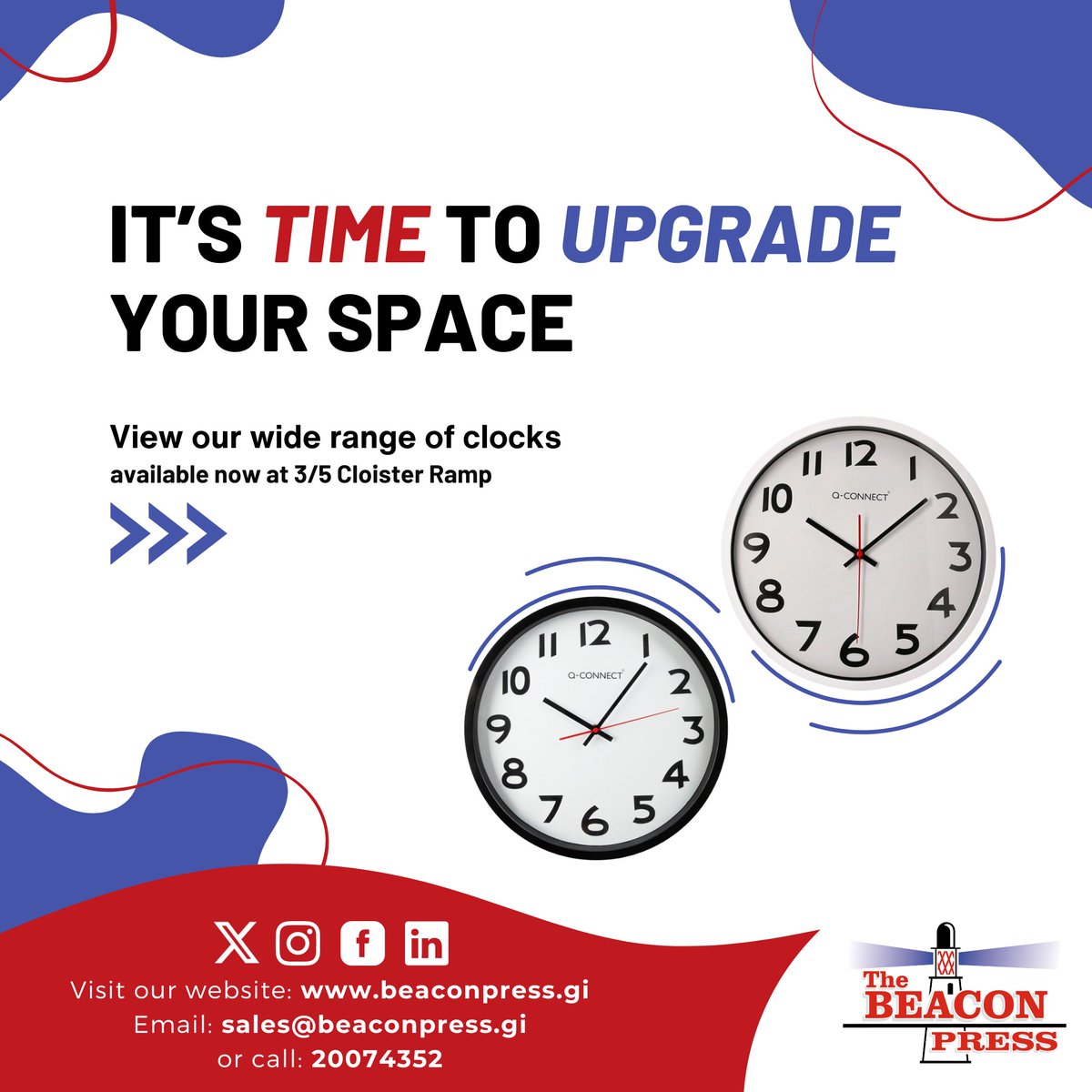 TheBeaconPress's tweet photo. Explore our wide range of clocks, ideal for offices, classrooms, or personal use!

For more information, visit our website:
🌐https://t.co/zRlhJsPbe5

Contact our sales team on:
📧sales@beaconpress.gi
☎️+350 200 74352
or message us on WhatsApp

#Stationery #Office #School https://t.co/uv6OguXMVB