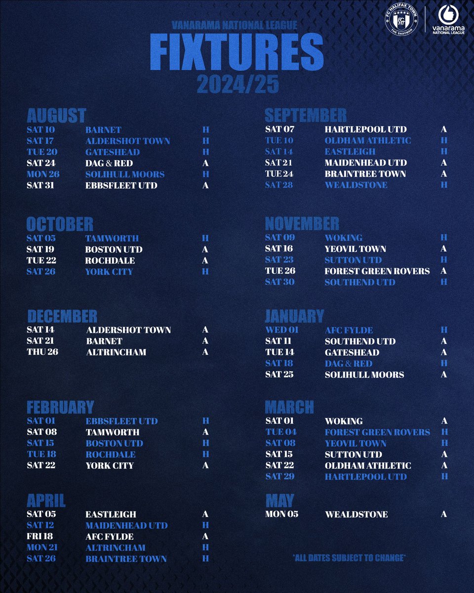 FCHTOnline's tweet photo. ⚽🗓 NATIONAL LEAGUE FIXTURES |

Ready to go for the new season! 🤩

Here's everything you need to know about our fixtures for 2024/25 ⬇️

https://t.co/EOpsAivfer

#Shaymen #VNLFixtures | LD https://t.co/r7dxZNetNF