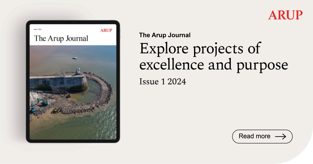 Arup's tweet image. Learn about flood resilience projects in the UK or take detailed look at Canada’s largest cancer centre. Discover how expansion of the Long Island Rail Road is providing a safer and more robust journey for commuters, and more.
The Arup Journal is here: arup.com/projects/the-a…