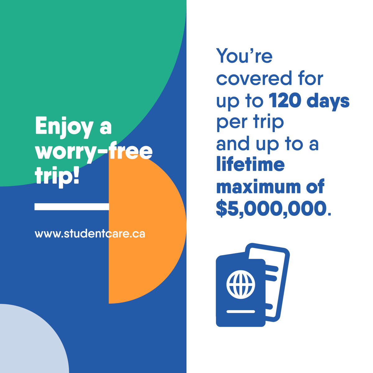 Make the most of your next trip with travel coverage provided by your student Plan!  🌎

At last… some peace of mind! ☀️

Find out more at studentcare.ca.   Have fun on your next adventure!