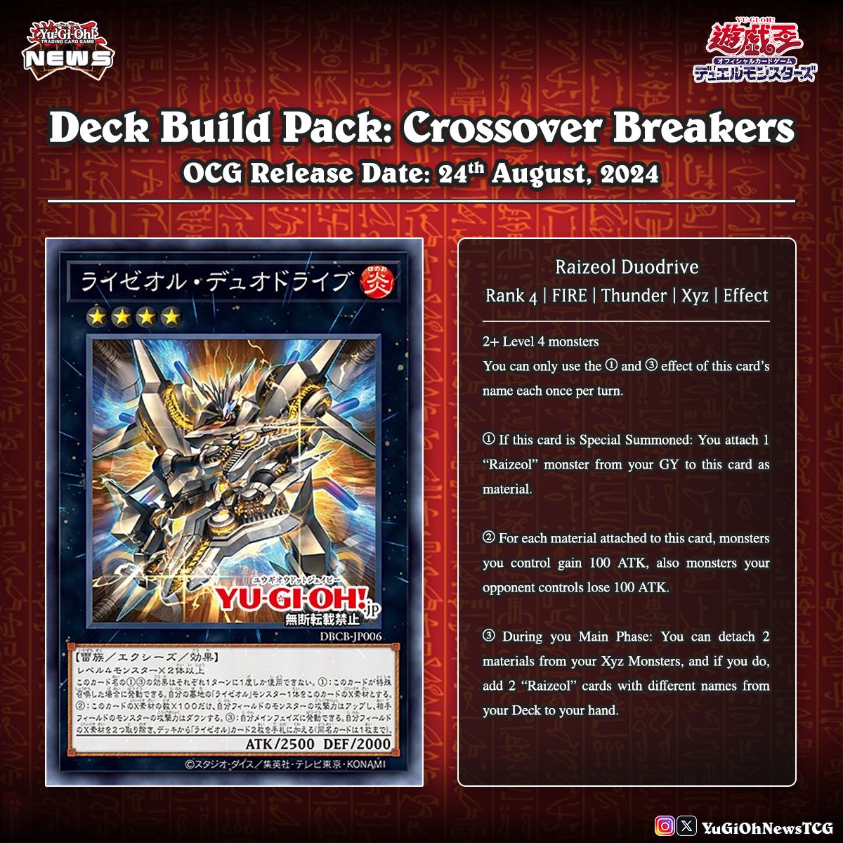 The new "Raizeol" theme has been  unveiled as part of the OCG "Deck Build Pack: Crossover Breakers" set.  Translation: YGOrganization # #YuGiOh #