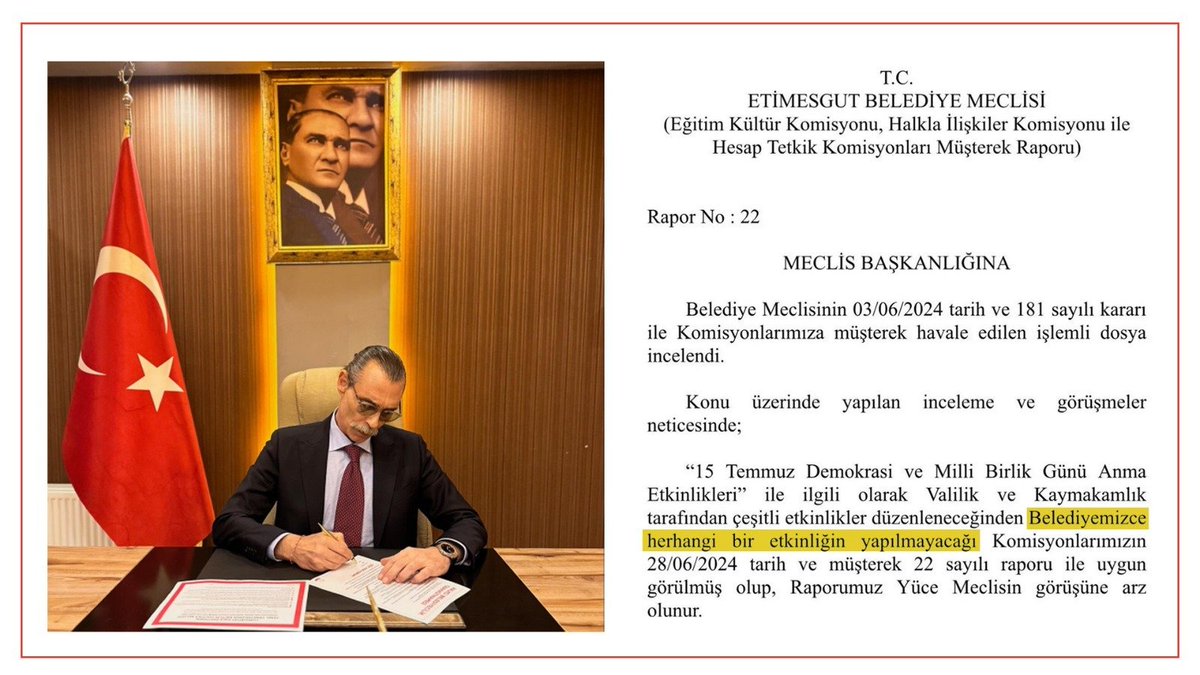 Etimesgut Belediyesi, tasarruf tedbirleri nedeniyle 15 Temmuz etkinliğini iptal etti.