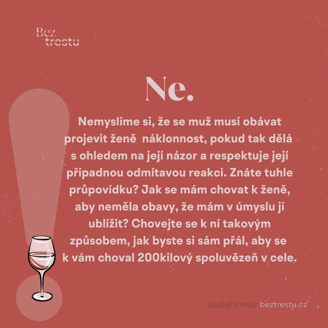 bezmytu's tweet photo. Z cyklu Ptáte se Bez trestu!
Chcete, abychom skončili jako v Americe, kde se muž bojí pozvat ženu na skleničku, aby nebyl obviněn z obtěžování?
Ne, to nechceme. Jak to vidíme? To se dozvíte v příspěvku. Je to tak jednoduché - respekt a komunikace do vztahů patří.
#beztrestu #myty https://t.co/jqTpi4LZCn