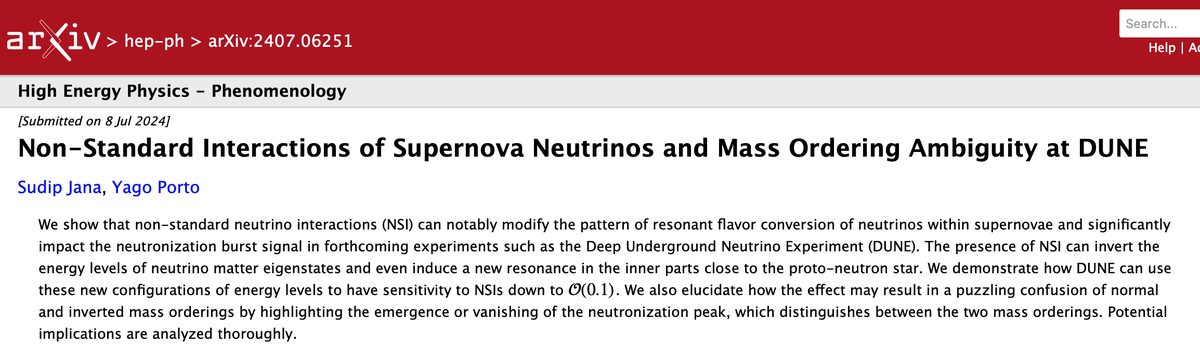 YagoPh1's tweet photo. Hello my friends! In today's paper me and Sudip (@sjtwitt_1 ) discuss the potential of the @DUNEScience  to probe neutrino non-standard interactions using supernova neutrinos. https://t.co/5QuyVHpKP8