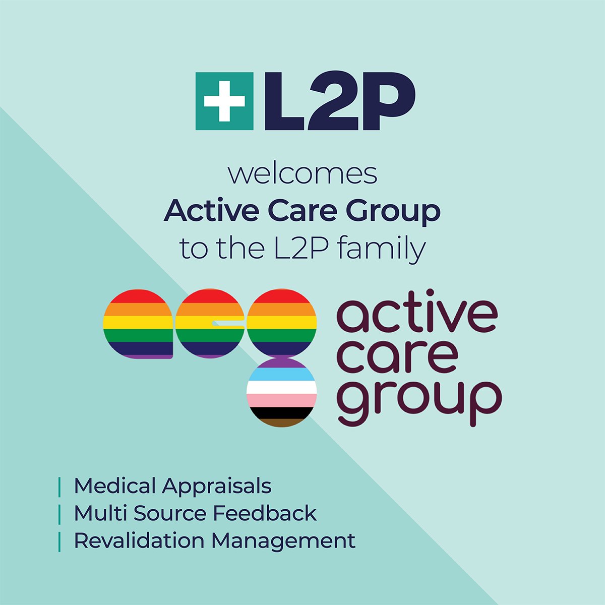 L2pEnterprise's tweet photo. We are delighted. 😊 to welcome Active Care Group to the L2P Enterprise Ltd family for our #medicalappraisals, #multisourcefeedback and #Revalidation Management Systems
#l2p #workforcemanagement #appraisals #revalidation https://t.co/yHtEJdzTKY