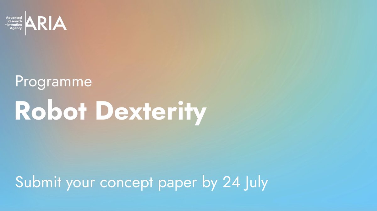 🦾Compared to staggering advances in computation, the development of robot bodies has stalled in recent decades. ‘Robot Dexterity’ aims to transform robotic capabilities, by combining advances in robotic hardware + advanced simulation. Apply here: aria.org.uk/robot-dexterit…