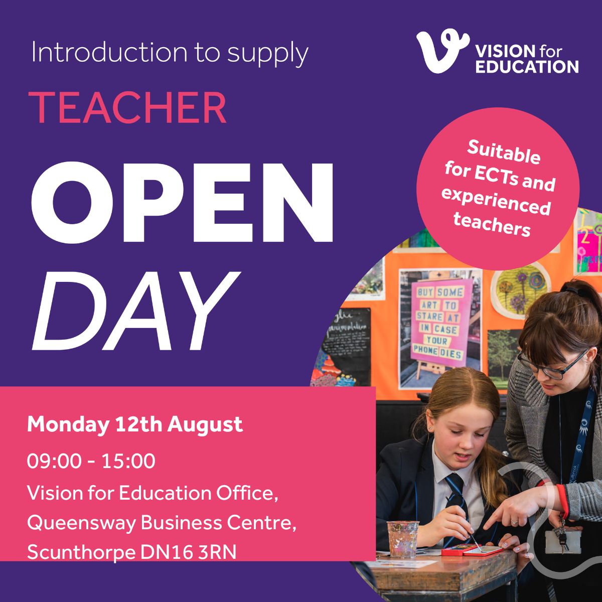 We're hosting an open day to recruit staff for day-to-day supply, short and long-term placements at schools in Lincolnshire.
Teachers &amp; support staff can drop in to find out more about the opportunities we have available in local schools.
📞01522 303 500
#VisionforEducation