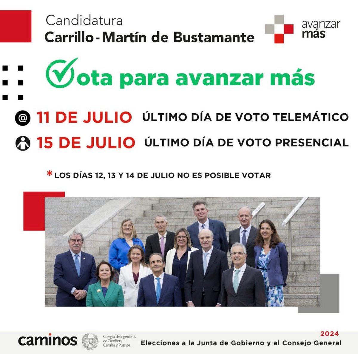 MA_Carrillo_S's tweet photo. Mañana 11 de julio concluye la votación telemática.

Con tu voto consolidaremos el modelo de Colegio unido, solvente en lo económico, con más recursos para las Demarcaciones, transparente, influyente e Internacional.

Un Colegio para Avanzar Más. 

🗳️ https://t.co/SAKDteghEE https://t.co/b7YjH41hX3