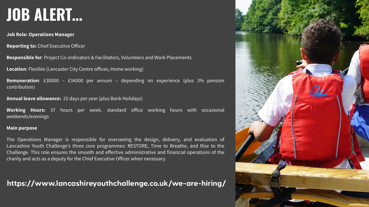 Only two days left to apply for our fantastic new Operations Manager role at Lancashire Youth Challenge! Find out more and apply here - lancashireyouthchallenge.co.uk/we-are-hiring/