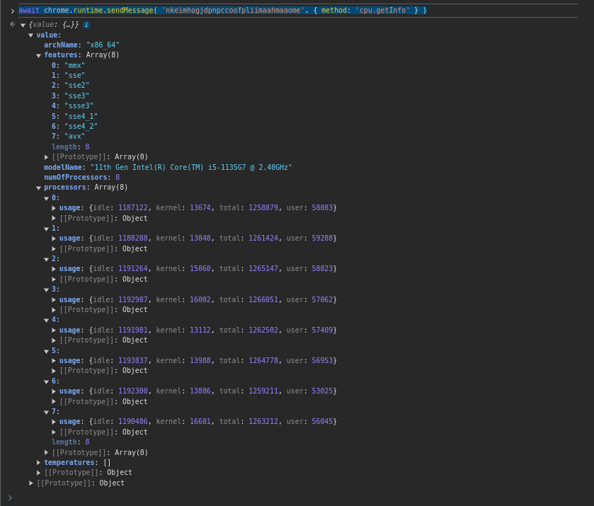 A quick way to check if this is enabled:

Run the following in the developer console
```
await chrome.runtime.sendMessage( 'nkeimhogjdpnpccoofpliimaahmaaome', { method: 'cpu.getInfo' } );
```
on meet.google.com, if it comes back with info, it's enabled.
