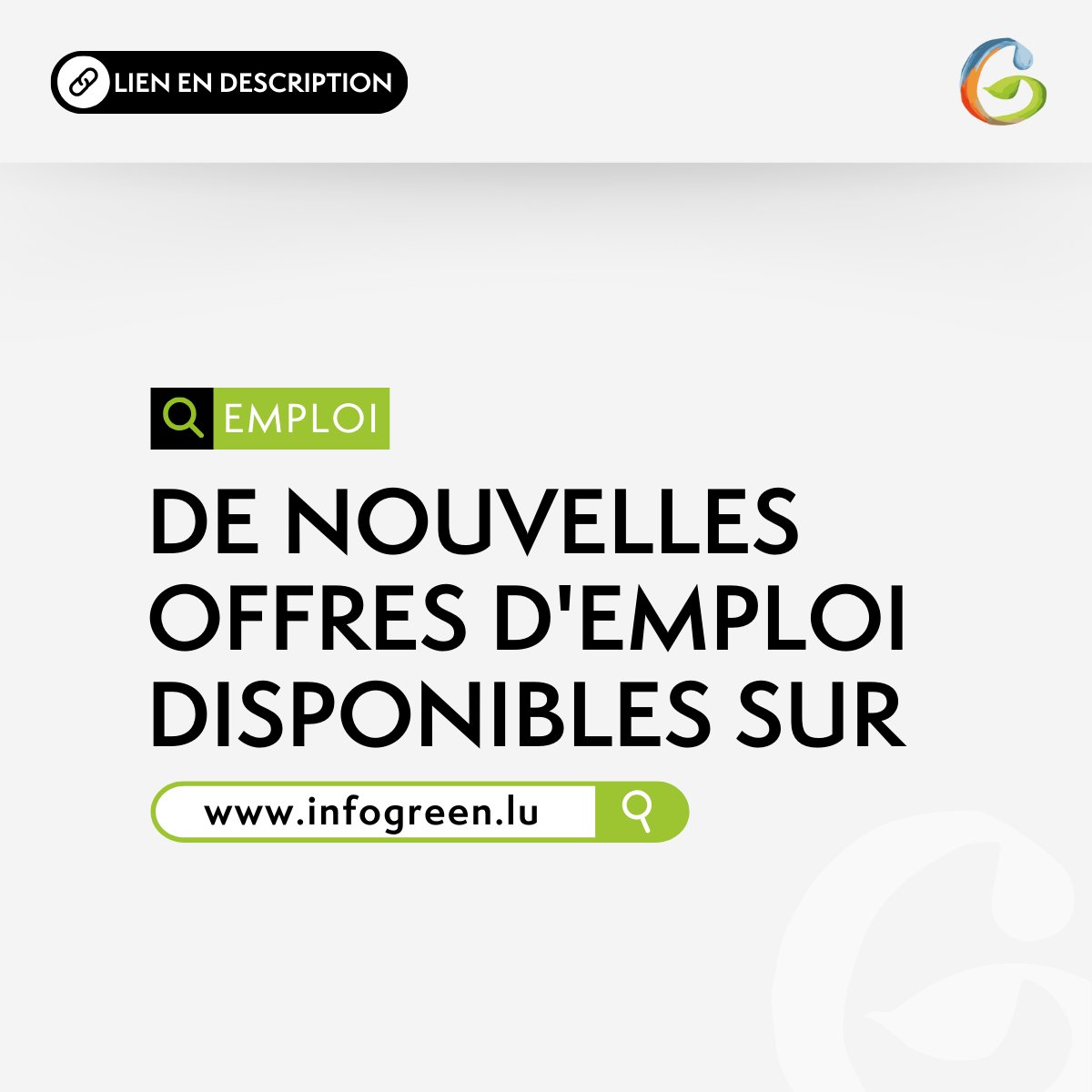 💼📣 #emploi
Les partenaires d'Infogreen recrutent ! 🔍

Retrouvez les offres d'emploi de nos partenaires ici ➡️ loom.ly/goCUpPY

Inscrivez-vous à notre Newsletter "emploi" pour ne louper aucune des offres d'emploi de nos partenaires ➡️ lnkd.in/eJbTJaRS