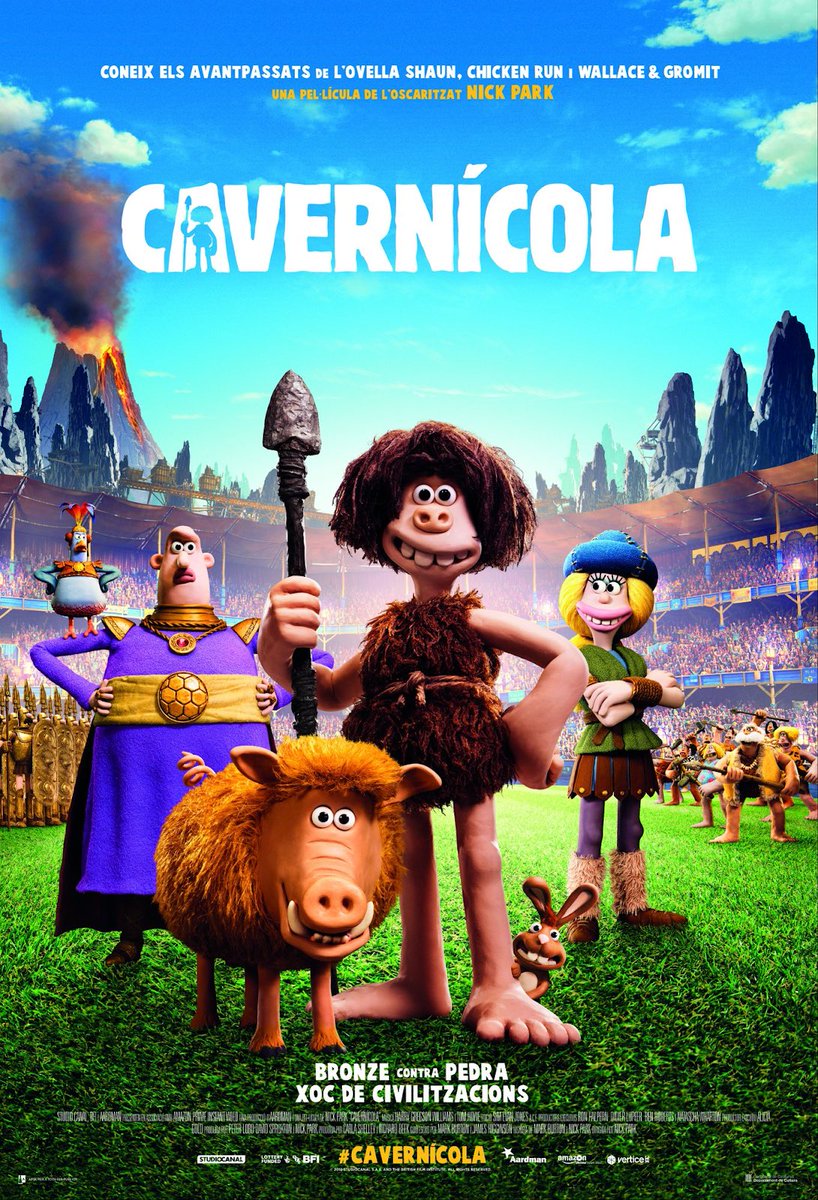 LafondLa52872's tweet photo. "Cavernícola" es va estrenar als cinemes catalans el 2 de febrer de 2018, i distribuït per @Vertice360. La pel·lícula va ser doblada al català.

#Cavernícola #EarlyMan #NickPark #MarkBurton #JamesHigginson @howe_tom @HarryGW @aardman #DoblatgeCatalà @gencat @ivanlabanda https://t.co/T2N7GB7WAT