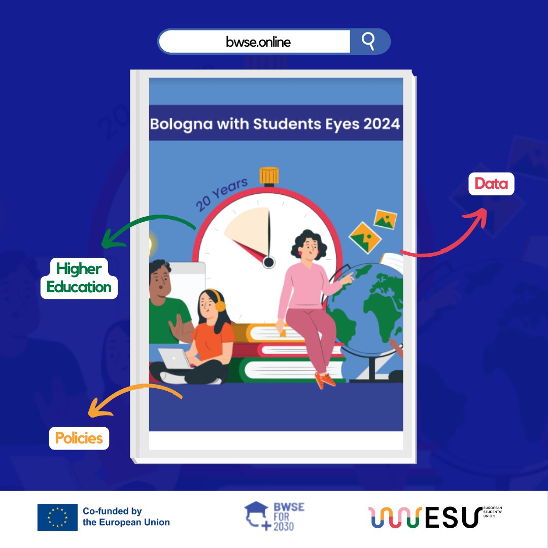 ESUtwt's tweet photo. 📚 Dive into the student perspective on the Bologna Process with the latest #BWSE publication!
The main source for the publication is the data received from the #NUSes with questions about the state of play and the #unions’ perceptions. https://t.co/TzyqHYkI4g