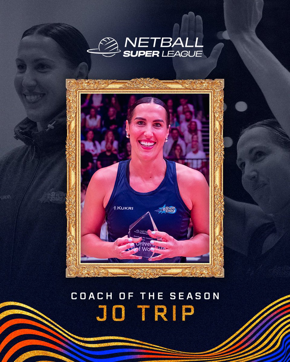 Netball Super League (@netballsl) on Twitter photo 🫡 Two seasons at the helm
🏅 Two Coach of the Season Awards won
👏 Two historic finishes for <a href="/SevernStars/">Severn Stars NSL</a> in both 2023 and #NSL2024
Congratulations to player-coach Jo Trip, who is named this year’s Coach of the Season for a second consecutive year 🙌 🫡 Two seasons at the helm
🏅 Two Coach of the Season Awards won
👏 Two historic finishes for <a href="/SevernStars/">Severn Stars NSL</a> in both 2023 and #NSL2024
Congratulations to player-coach Jo Trip, who is named this year’s Coach of the Season for a second consecutive year 🙌