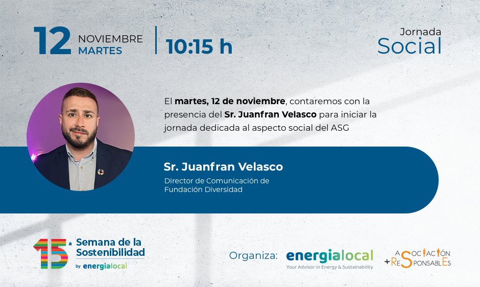 👉 Durante el segundo día de nuestra #SemanaDeLaSostenibilidad pondremos el foco en la gestión del ámbito social en las empresas con Juanfran Velasco, director de Comunicación de Fundación Diversidad.

¿Quieres asistir a este evento online? Inscríbete semanarsc.org/inscripcion-se…