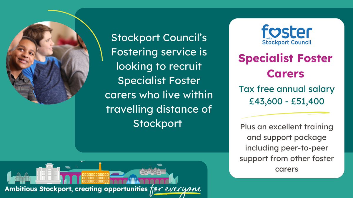 #FosterStockport are actively recruiting specialist #foster carers who can offer supportive fostering homes to children &amp; young people who display challenging &amp; complex behaviours &amp; would otherwise be placed in a residential setting. Find out more 👉 orlo.uk/htH75